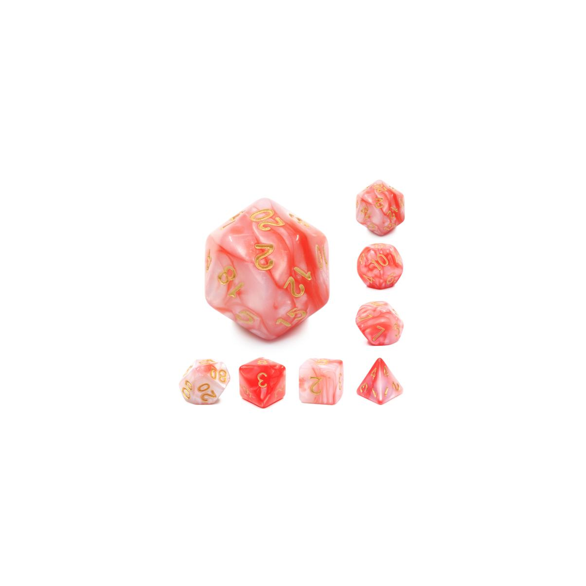  Lot de 7 dés en boîte – Fusion Rose et Rouge
