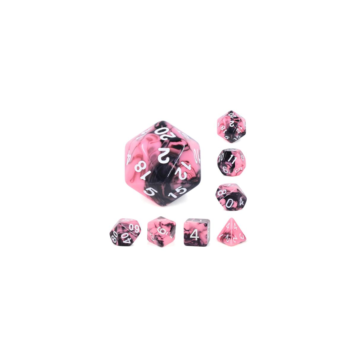 Dés Lot de 7 dés en boîte – Fusion Noir et Rose